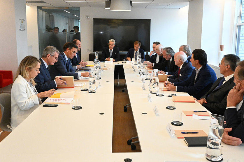 22/09/2022. The President of the Government of Spain, Pedro Sánchez, during the working breakfast with investors in New York. Photo: La Moncloa.