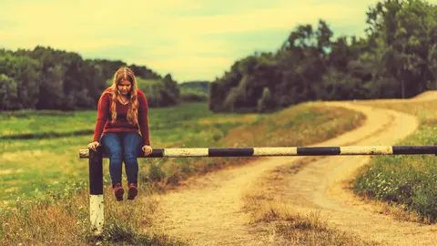 Girl barrier sitting blonde sad thinking