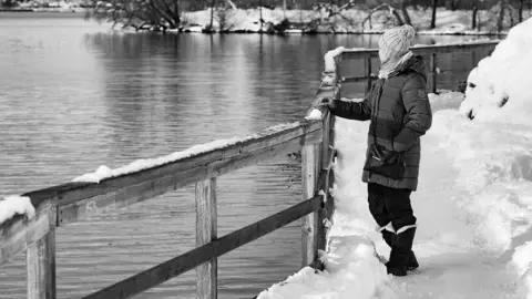 Woman winter lonely lonelyness seaside