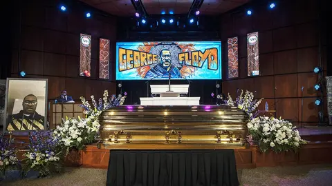 The casket of George Floyd before a memorial service at North Central University in Minneapolis, Minnesota, in the US on June 4, 2020. Photo: Carlos Gonzalez/TNS via ZUMA Wire/dpa