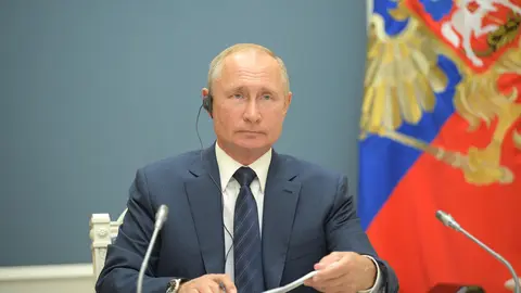 Russian President Vladimir Putin attends a video conference meeting with Turkish President Recep Tayyip Erdogan and Iranian President Hassan Rouhani to discuss the situation in war-torn Syria. Photo: -/Kremlin/dpa
