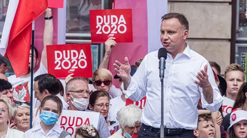 Polish President and presidential candidate of the Law and Justice (PiS) Andrzej Duda attends an election rally after the first round of presidential elections. Photo: Krzysztof Kaniewski/ZUMA Wire/dpa