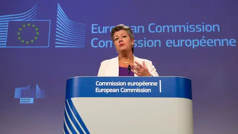 Belgium, Brussels: European Commissioner for Home Affairs Ylva Johansson speaks during a press conference transmitted via video on the fight against migrant smuggling. Photo: Lukasz Kobus/European Commission/dpa.