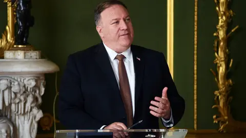 England, London: US Secretary of State Mike Pompeo speaks during a joint press conference with his UK counterpart Dominic Raab (Not Pictured) following their meeting at Lancaster House. Photo: Peter Summers/PA Wire/dpa