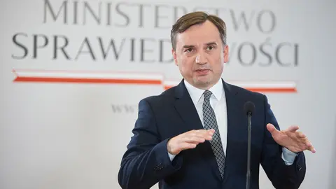 25 July 2020, Poland, Warsaw: Poland's Minister Of Justice And Prosecutor General Zbigniew Ziobro (L) speaks during a press conference to announce the government plan to pull out of Istanbul Convention, an international treaty on preventing and combating domestic violence. Photo: Hubert Mathis/dpa.