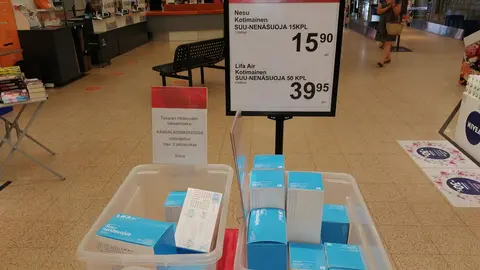 Mask packages for sale at a City Market store. Photo: Foreigner.fi.