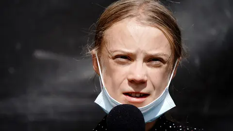20 August 2020, Berlin: Swedish Climate activist Greta Thunberg speaks at a press conference following a meeting with German Chancellor Angela Merkel. Merkel hosted the leading climate activists at the Chancellery for a discussion on climate issues of national and global importance. Photo: Kay Nietfeld/dpa.