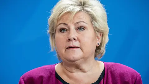 FILED - 15 October 2019, Berlin: Norwegian Prime Minister Erna Solberg attends a press conference. Solberg on Monday defended freedom of speech in her country after an anti-Islam rally at the weekend where pages were torn out of the Koran. Photo: Michael Kappeler/dpa.