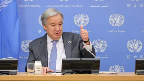 29 September 2020, US, New York: UN Secretary-General Antonio Guterres, delivers a press statement during the 75th session of the United Nations General Assembly. Photo: Luiz Rampelotto/dpa.
