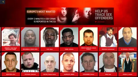 The most wanted sex offenders, according to Europol. Image: Europol website.