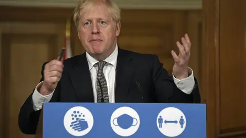 31 October 2020, England, London: British Prime Minister Boris Johnson speaks during a media briefing in Downing Street, to announce a nationwide lockdown from Thursday as part of efforts to stop a surge in coronavirus cases. Photo: Alberto Pezzali/dpa.