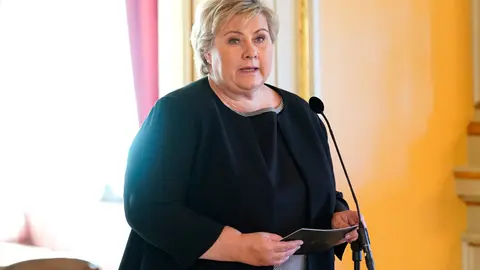 Norwich Prime Minister Erna Solberg comments on the awarding of the Nobel Peace Prize 2020 to World Food Programme (WFP). Photo: Fredrik Hagen//dpa.