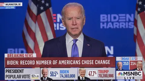 November 06, 2020 - Wilmington, Delaware, USA. - Screen grab from the MSNBC coverage of Democratic candidate for president, Vice President JOE BIDEN, delivering a progress update and expressing confidence concerning the vote count in the six states not yet called for either presidential candidate.(Credit Image: © Msnbc/ZUMA Wire Photo: Msnbc/dpa.
