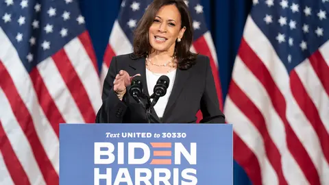 FILED - 27 August 2020, US, Washington: Democratic Vice-Presidential nominee, Senator Kamala Harris, delivers a statement to the press at George Washington University. Harris, who is heading to the White House as Democrat Joe Biden's vice president, indicates she is ready to "get started" on the work ahead. Photo: Lawrence Jackson/Biden for President/dpa.