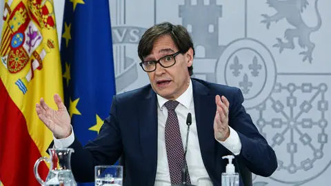 23 December 2020, Spain, Madrid: Spanish Minister of Health Salvador Illa speaks during a press conference after a meeting in a council of the National Health System. Photo: -/EUROPA PRESS/dpa