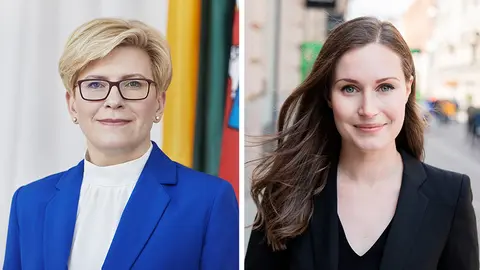 Prime Ministers Sanna Marin (R) and Ingrida Šimonytė. Photo: Twitter/@FinGovernment.
