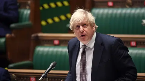 HANDOUT - 13 January 2021, England, London: UK Prime Minister Boris Johnson speaks during Prime Minister's Questions in the House of Commons. Photo: Jessica Taylor/Uk Parliament via PA Media/dpa - ATTENTION: editorial use only and only if the credit mentioned above is referenced in full