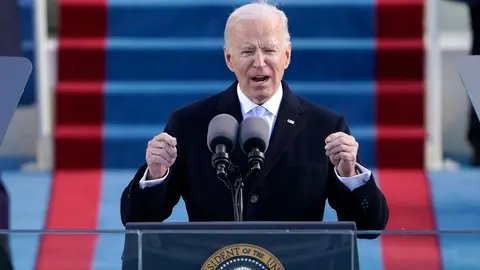 20 January 2021, US, Washington: US President Joe Biden delivers a speech after being sworn in during his inauguration as the 46th President of the United States. Photo: -/EUROPA PRESS/dpa