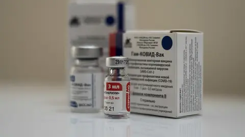 Vials and boxes of the first and second dose of the Russian Sputnik V coronavirus (COVID-19) vaccine can be seen after beeing applied to healthcare workers in the first line against COVID-19. Photo: Patricio Murphy/ZUMA Wire/dpa