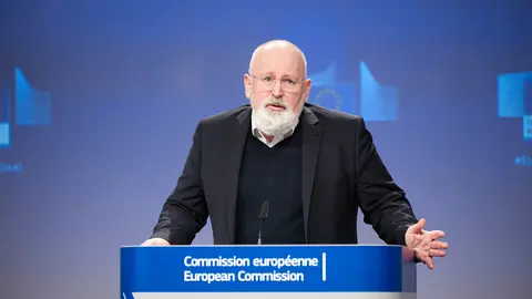 FILED - 24 February 2021, Belgium, Brussels: European Commissioner for European Green Deal Frans Timmermans speaks during a press conference on "Building a Climate-Resilient Future - A new EU Strategy on Adaptation to Climate Change" at the EU headquarters in Brussels. Timmermans has admitted that the European Union made mistakes in devising a coronavirus vaccination strategy for member countries. Photo: Claudio Centonze/European Commission/dpa - ATTENTION: editorial use only and only if the credit mentioned above is referenced in full