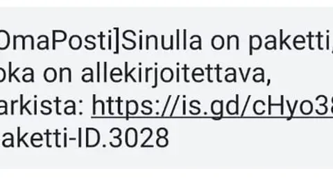 Capture of the fake message from Posti prompting the user to click on a link. Image: Foreigner.fi.