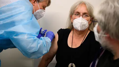 Mechthild Haverresch Kock is vaccinated against the coronavirus with the vaccine made by the company AstraZeneca at a vaccination centre in the German district of Borken on Saturday. The European Medicines Agency (EMA) will present its conclusions on a potential link between blood clots and AstraZeneca's Covid-19 vaccine later on Wednesday. Photo: Christopher Neundorf/dpa