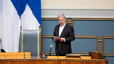 Finnish President Sauli Niinistö delivering a speech in Parliament. Photo: Hanne Salonen/Eduskunta.