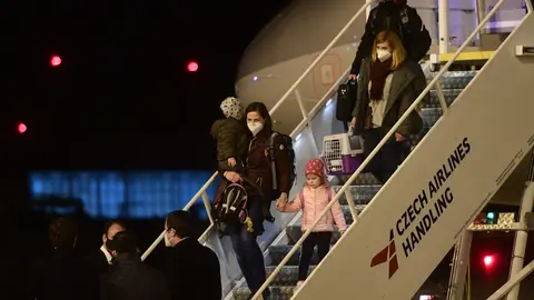 19 April 2021, Czech Republic, Prague: Czech diplomats and their families arrive at Ruzyne Airport after Russia expelled them in response to the decision of Czech authorities by expelling 18 Russian diplomats following their identification as spies over a 2014 ammunition depot explosion. Photo: Vondrou Roman/CTK/dpa