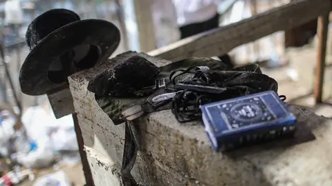 30 April 2021, Israel, Mount Meron: Leftover personal items are pictured at the Jewish Orthodox pilgrimage site of Mount Meron, where dozens of worshippers were killed in a stampede during the Jewish religious festival of Lag Ba'Omer in northern Israel early on Friday. Photo: Ilia Yefimovich/dpa