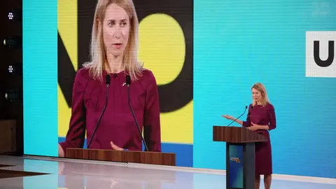 19 May 2021, Ukraine, Kiev: Prime Minister of Estonia Kaja Kallas speaks during Ukraine 30 Digita lization Forum. Photo: -/Ukrinform/dpa