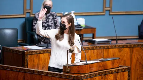 Plenary session on April 28, 2021. Announcement by Prime Minister Sanna Marin (sd) of the exit strategy from covid-19. Photo: Hanne Salonen/Eduskunta.