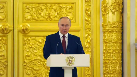 HANDOUT - Russian President Vladimir Putin speaks during a ceremony to receive credentials from ambassadors of 23 foreign countries at the Alexander Hall of the Grand Kremlin Palace on May 18. The White House and the Kremlin confirmed on Tuesday that US President Joe Biden and Putin will meet on June 16 in Geneva for a summit. Photo: -/Kremlin/dpa - ATTENTION: editorial use only and only if the credit mentioned above is referenced in full