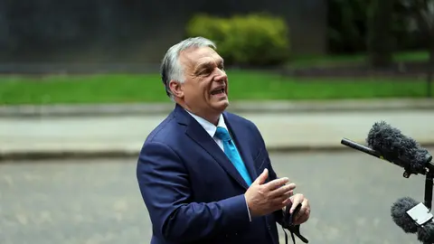 28 May 2021, United Kingdom, London: Hungarian Prime Minister Viktor Orban speaks to media in Downing Street after meeting with UK Prime Minister Boris Johnson. Photo: Tayfun Salci/ZUMA Wire/dpa