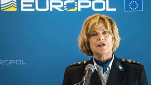 08 June 2021, Netherlands, The Hague: Jannine van den Berg, Chief of Police of the Netherlands, speaks during a Europol press conference on the largest ever international police and judicial action against organised crime. International law enforcement agencies announce 800 arrests in more than 16 countries linked to encrypted criminal activities, with Europol calling it the biggest coordinated police sting of its kind. Photo: Jerry Lampen/ANP/dpa