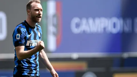 23 May 2021, Italy, Milan: Inter Milan's Christian Eriksen celebrates scoring his side's second goal during the Italian Serie A soccer match between Inter Milan and Udinese at the San Siro stadium. Photo: Piero Cruciatti/LaPresse via ZUMA Press/dpa
