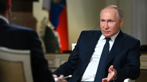 HANDOUT - 14 June 2021, Russia, Moscow: Russian President Vladimir Putin speaks with English journalist Keir Simmons (not pictured) during an interview for the American Television broadcasting company (NBC). Photo: -/Kremlin/dpa - ATTENTION: editorial use only and only if the credit mentioned above is referenced in full