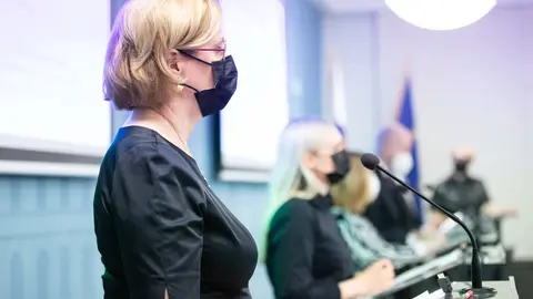 Minister of Employment, Tuula Haatainen, at a government press conference. Photo: Lauri Heikkinen/Vnk/File photo.