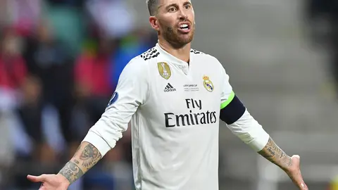 FILED - 15 August 2018, Estonia, Tallinn: Real Madrid's Sergio Ramos reacts during the UEFA Super Cup final soccer match between Real Madrid, and Atletico Madrid at the A. Le Coq Arena. Ramos is set to announce his departure from Real Madrid on Thursday, the Spanish top club have said. Photo: Marius Becker/dpa