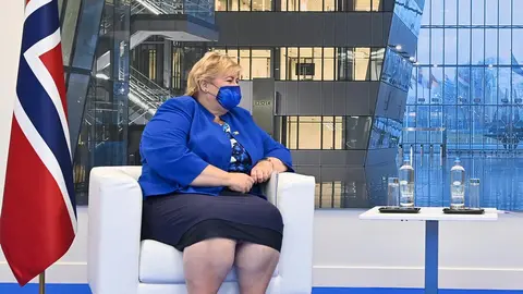 Prime Minister of Norway Erna Solberg (L) meets with Belgian Prime Minister Alexander De Croo on the sidelines of The North Atlantic Treaty Organization (NATO) Summit. Photo: Benoit Doppagne/BELGA/dpa
