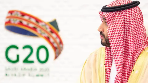 FILED - Saudi Crown Prince Mohammed bin Salman attends a session on the second day of the virtual G20 summit, presided by Saudi Arabia. Photo: -/Saudi Press Agency/dpa