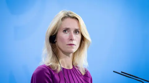 17 August 2021, Berlin: Estonia's Prime Minister Kaja Kallas speaks during a joint press conference with German Chancellor Angela Merkel, following their meeting at the Federal Chancellery. Photo: Kay Nietfeld/dpa POOL/dpa