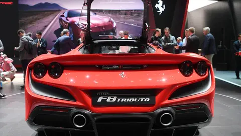 FILED - The Ferrari F8 Tributo is presented on the first press day at the Geneva Motor Show. Photo: Uli Deck/dpa