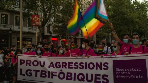 FILED - Members of the LGBT community take part in a protest against homophobia and transphobia. After the homophobic crime of Spanish 24 years-old Samuel Luiz, thousands of people went to the street in memory of Samuel Luiz and to condemn the last assaults against LGTBI people in Spain. Photo: Matthias Oesterle/ZUMA Press Wire/dpa