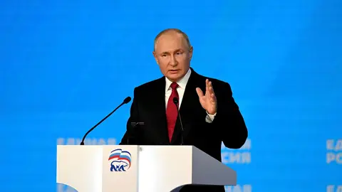 Russian President Vladimir Putin delivers an address to the 20th United Russia party congress August 24, 2021 in Moscow, Russia. (Credit Image: © Grigory Sysoev/Kremlin Pool/Planet Pix via ZUMA Press Wire Photo: Grigory Sysoev/Kremlin Pool/Planet Pix via ZUMA Press Wire/dpa