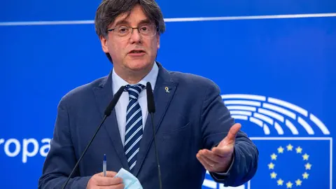 FILED - Catalan MEP Carles Puigdemont holds a press conference regarding his immunity at the European Parliament in Brussels. Photo: Jan Van De Vel/European Parliament/dpa - ATTENTION: editorial use only and only if the credit mentioned above is referenced in full