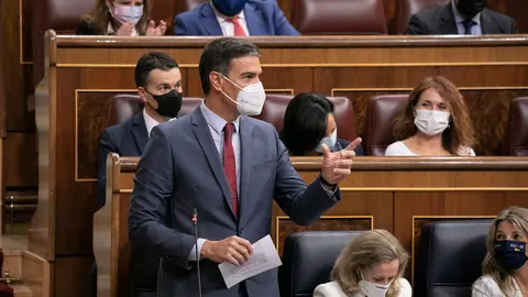 Prime Minister Pedro Sanchez speaks to Parliament. Photo: Eva Ercolanese/PSOE.
