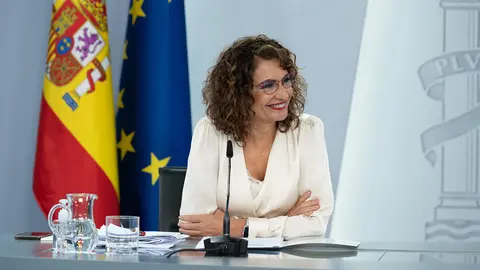 Finance Minister María Jesús Montero, at a press conference after the extraordinary meeting of the Council of Ministers. Photo: La Moncloa.