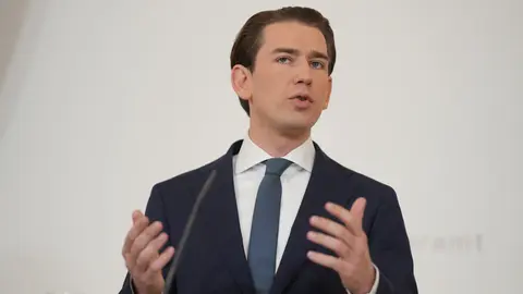 09 October 2021, Austria, Vienna: Austrian Chancellor Sebastian Kurz announces his resignation during a press conference at the Chancellery in Vienna. Photo: Georg Hochmuth/APA/dpa