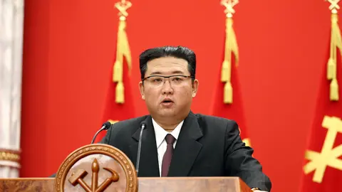 HANDOUT - 10 October 2021, North Korea, Pyongyang: A photo provided by the North Korean Central News Agency (KCNA) on 11 October 2021 shows North Korean Leader Kim Jong Un speaking at an event celebrating the 76th anniversary of the country's Workers' Party. Photo: -/KCNA /dpa