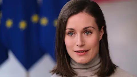 HANDOUT - 21 October 2021, Belgium, Brussels: Sanna Marin Prime Minister of Finland arrives for the first day of a European Union summit at The European Council. Photo: Alexandros Michailidis/European Council/dpa - ATTENTION: editorial use only and only if the credit mentioned above is referenced in full